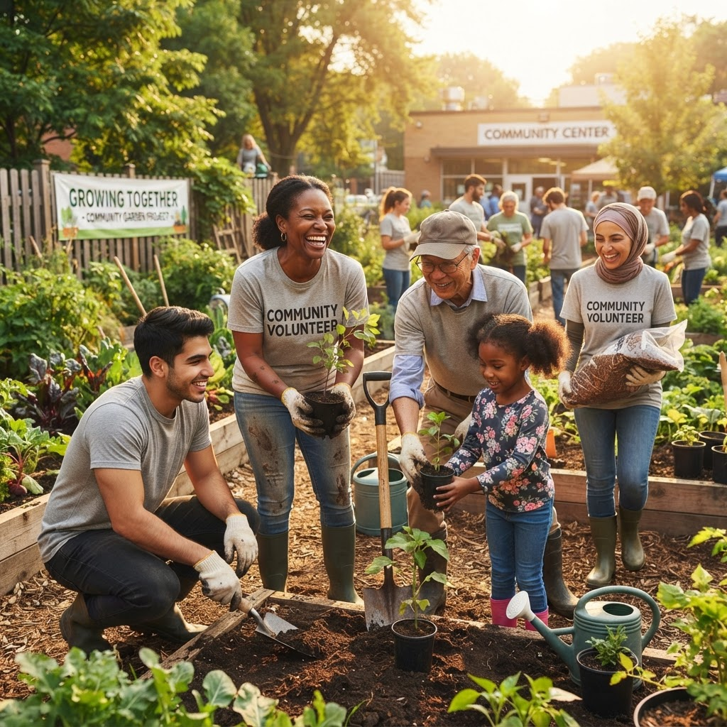 Community volunteers helping together